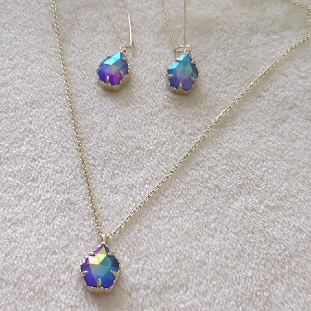 Kendra Scott SET Iridescent Cobalt Cathy Earrings Catherine Necklace